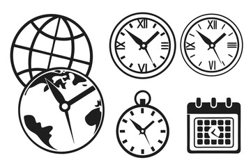 Fototapeta premium time-zone-and-clock-tools---black-icons-