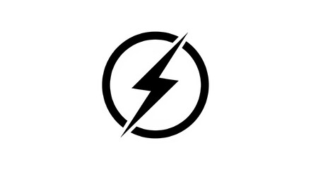 Stylized lightning bolt inside a circular outline isolated on transparent background