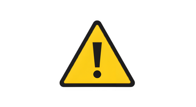 Yellow warning triangle with black exclamation mark isolated on transparent background