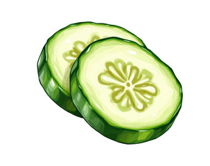 Two Fresh Cucumber Slices, Detailed Illustration, Isolated on Transparent and White Background