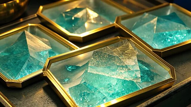 Turquoise crystals in gold frames