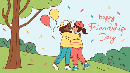Happy friendship day celebration with friends cartoon illustration vector graphic design template 100
