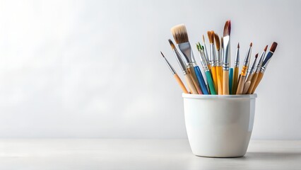 Obraz premium White Ceramic Container Assorted Paint Brushes