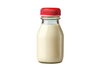 PNG Small glass bottle of creamy milk with red cap isolated on white background
