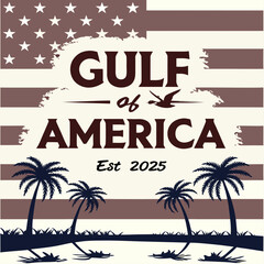 Obraz premium Gulf of America Established 2025 Flag with Palm Trees and Birds