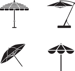 Obraz premium Beach umbrella silhouette set vector illustration isolated On Transparent Background