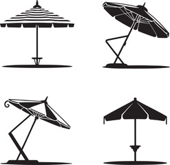 Beach umbrella silhouette set vector illustration isolated On Transparent Background
