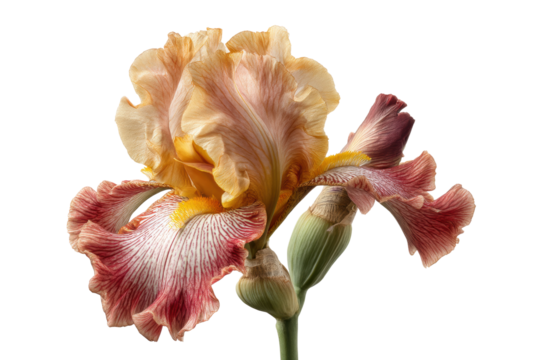 PNG Vibrant multicolored iris flower with detailed petals on black background