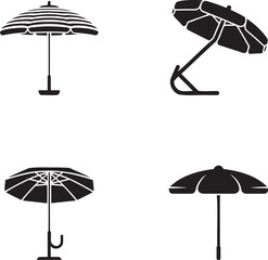 Obraz premium Beach umbrella silhouette set vector illustration isolated On Transparent Background