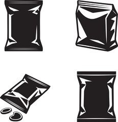 Chips packet silhouette set vector illustration isolated On Transparent Background