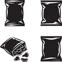 Chips packet silhouette set vector illustration isolated On Transparent Background