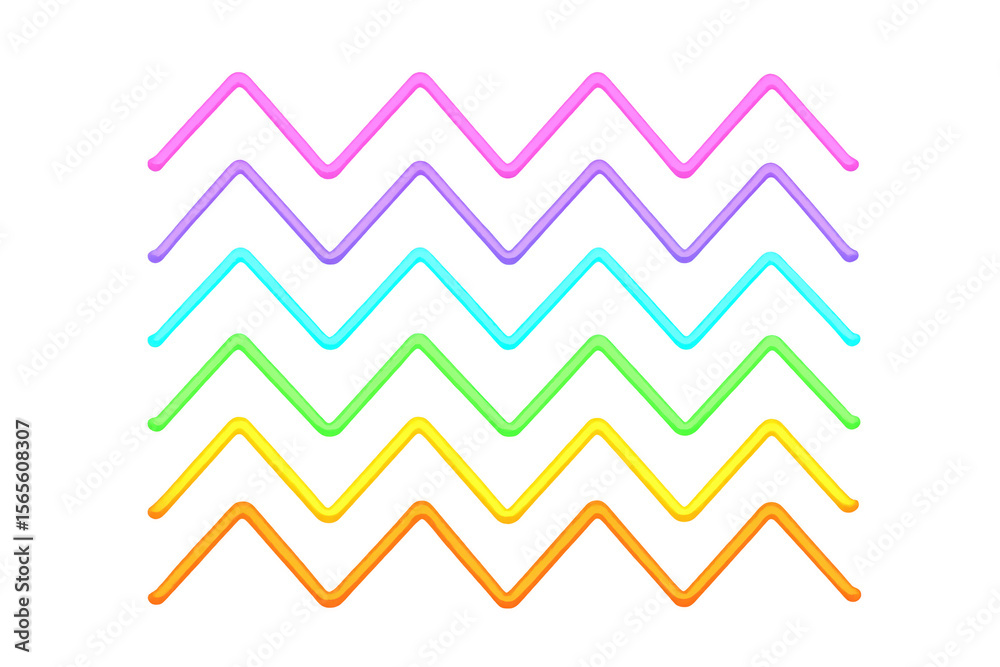 Poster vibrant zigzag lines weaving colorful dynamic pattern, creating playful geometric background with tr