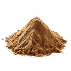 A small conical pile of fine light brown powder isolated on transparent background