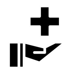 Obraz premium icon of an open hand with a medical cross above it. Symbolizing healthcare support, medical assistance, or health insurance services. Flat style design, isolated on white background.