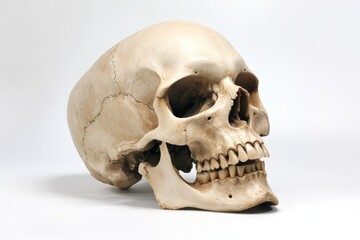 Isolated Human Skull with Natural Teeth - A Study in Death and Form for Halloween Inspired Themes