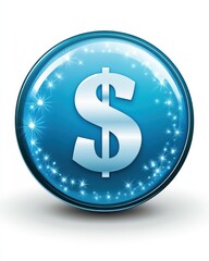 Obraz premium Shiny Blue Dollar Symbol. Round Button Illustration with Starburst Effect for Financial Concepts