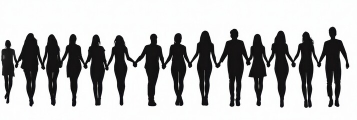 Diverse Community Embracing Unity: Large Group of People Holding Hands in Silhouette