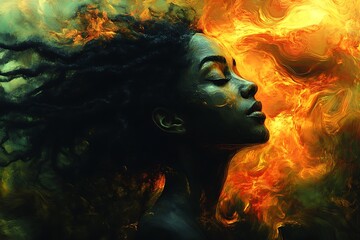 Obraz premium Woman in Abstract Flame Portrait of Beauty and Intensity