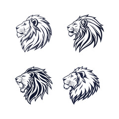 Stylized Lion Head Monochrome Illustrations with Majestic Designs and Distinct Perspectives