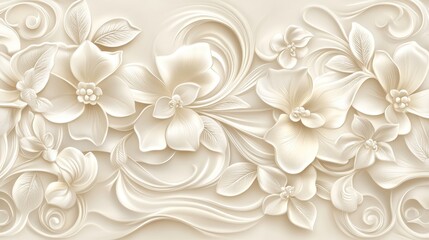 Ornate floral design in a light beige tone.