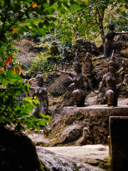 buddha staste of gold in green thailand garden