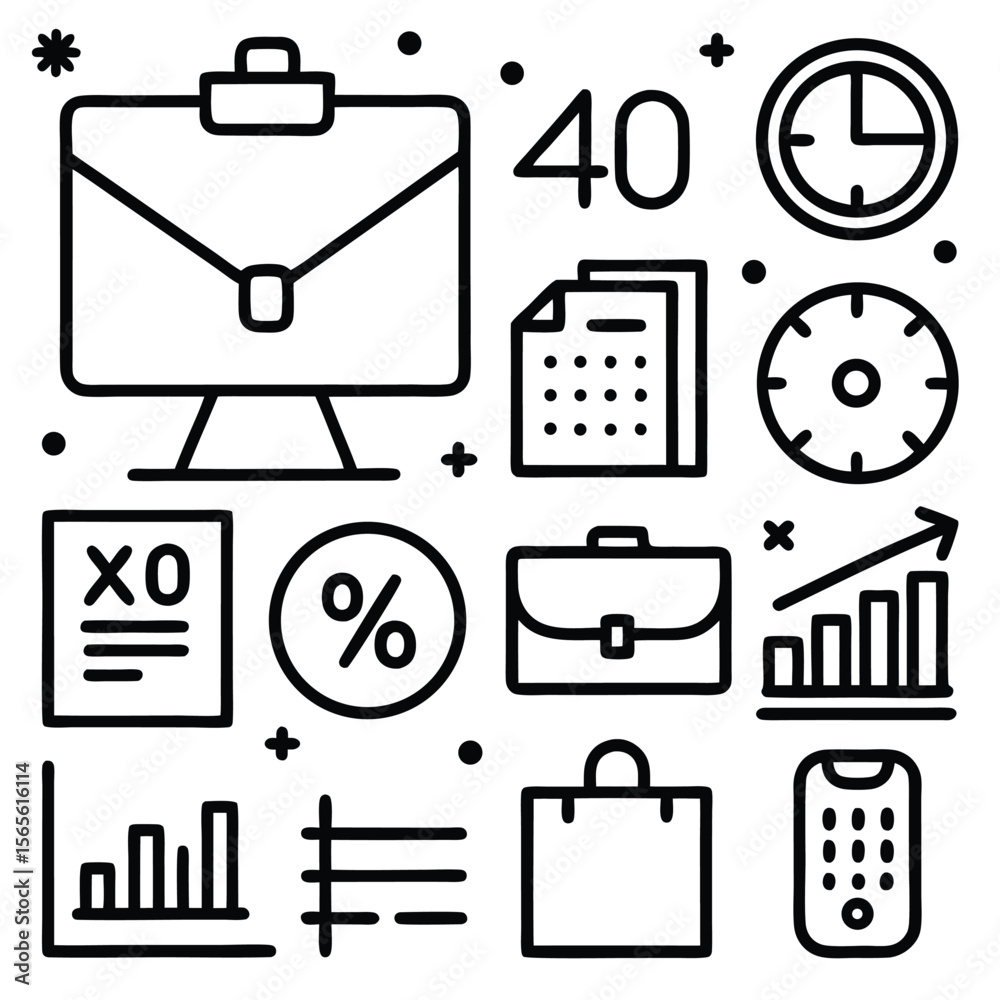 Fototapete business icons briefcase computer clock graph percentage phone vector