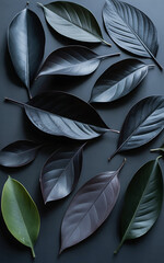 green leaves on black background