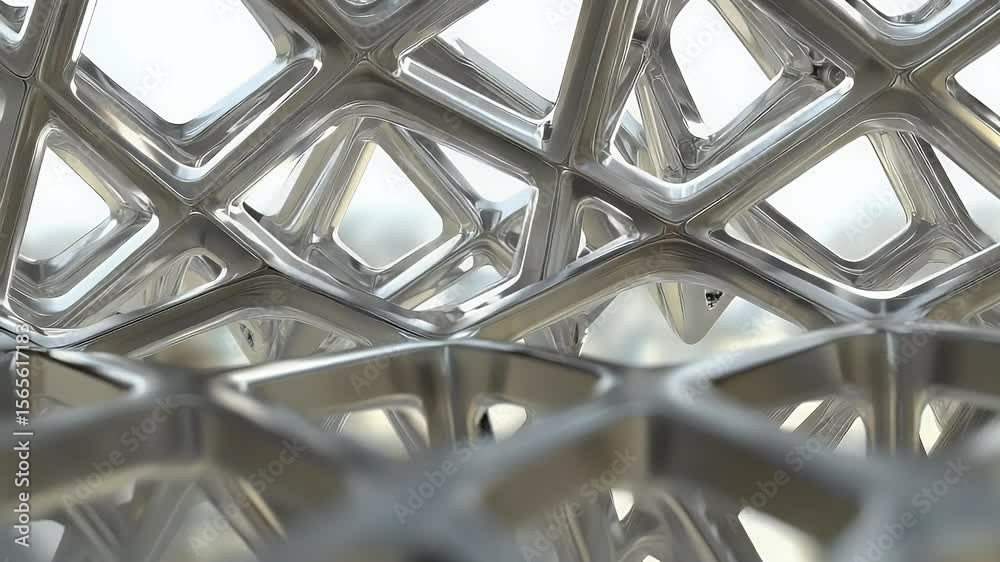 Poster abstract metallic geometric structure showing repeating shapes and patterns in light gray tones