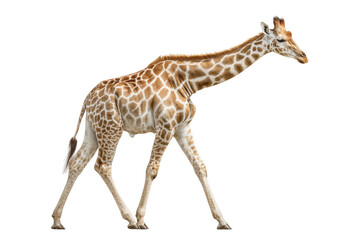 Naklejka premium PNG Graceful giraffe walking against white background with long neck and spotted coat