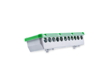 Electrical terminal block on a white isolated background