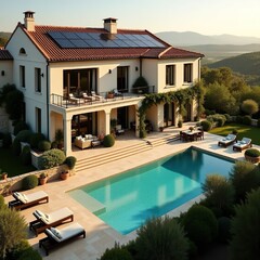 Country house with a spacious roof terrace modern solar panels