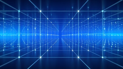 Abstract Blue Digital Network Grid Lines and Dots image