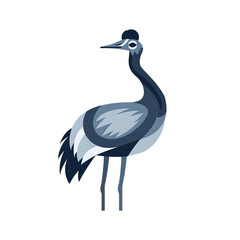 Illustration of a stylized blue crane, showcasing elegant lines and vibrant colors.