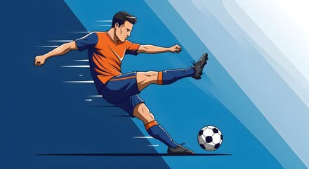 Dynamic Soccer Action: A vibrant illustration of a soccer player in mid-kick, capturing the essence of movement and athleticism against a sleek, modern backdrop.