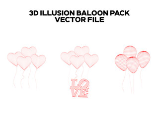 3d sketch design pack of balloons. Editable EPS file.