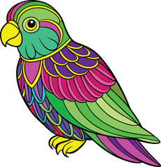 Naklejka premium Vibrant colorful stylized parrot with detailed feathers and bold outlines silhouette .eps