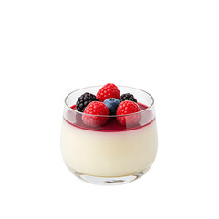 Dessert cup with panna cotta topped with mixed berries  