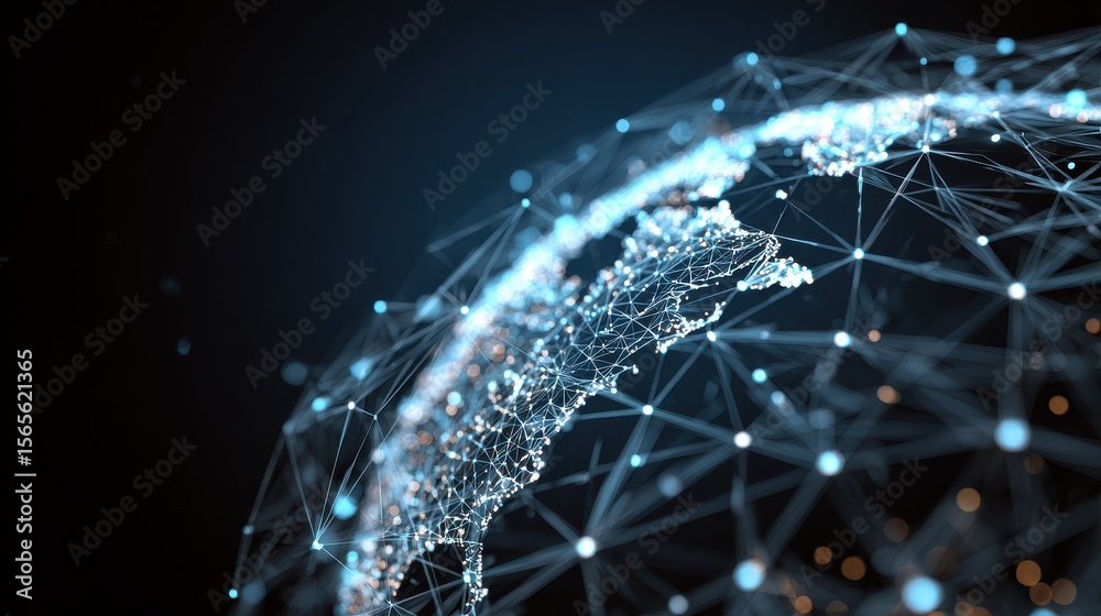 Poster technology image of globe. abstract polygonal shapes. background with connecting dots and lines. gra