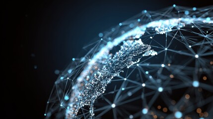 Technology image of globe. Abstract polygonal shapes. Background with connecting dots and lines. Graphic concept for your design, no logos, no brands