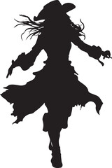 Fototapeta premium Pirate Girl Silhouette Vector Illustration on Transparent Background