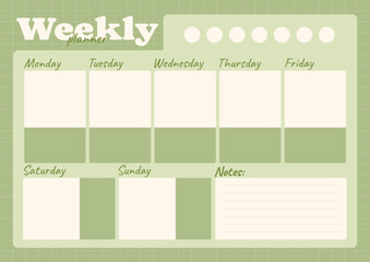 Minimal Green Weekly Planner with Notes Section and Circle Trackers