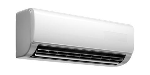 Split-system heat pump for residential use, featuring an indoor unit with a digital interface for easy temperature control.