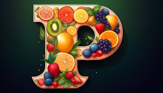 vibrant fruits illustration for letter p alphabet chart