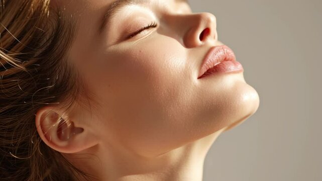 Soft skin close up with natural light highlighting smooth face texture and beauty wellness calmness in progesterone therapy for skin health benefits