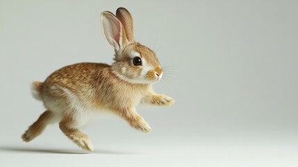Obraz premium A playful young rabbit leaps in the air.