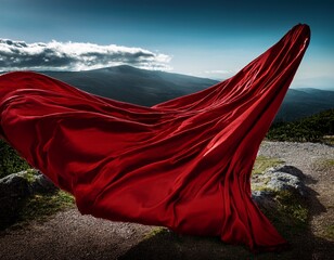 majestic red cape flowing dramatically symbol of power mystery and fantasy