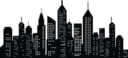 New York City Skyline Silhouette Vector on White Background With Urban Skyscraper Cityscape Illustration