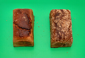 Fresh organic loafs of baked rye healthy wholegrain bread