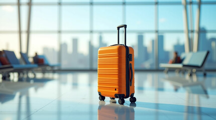 Bright Orange Suitcase Ready for Travel