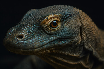 Obraz premium A close-up of a Komodo dragon’s scaly head and eye.